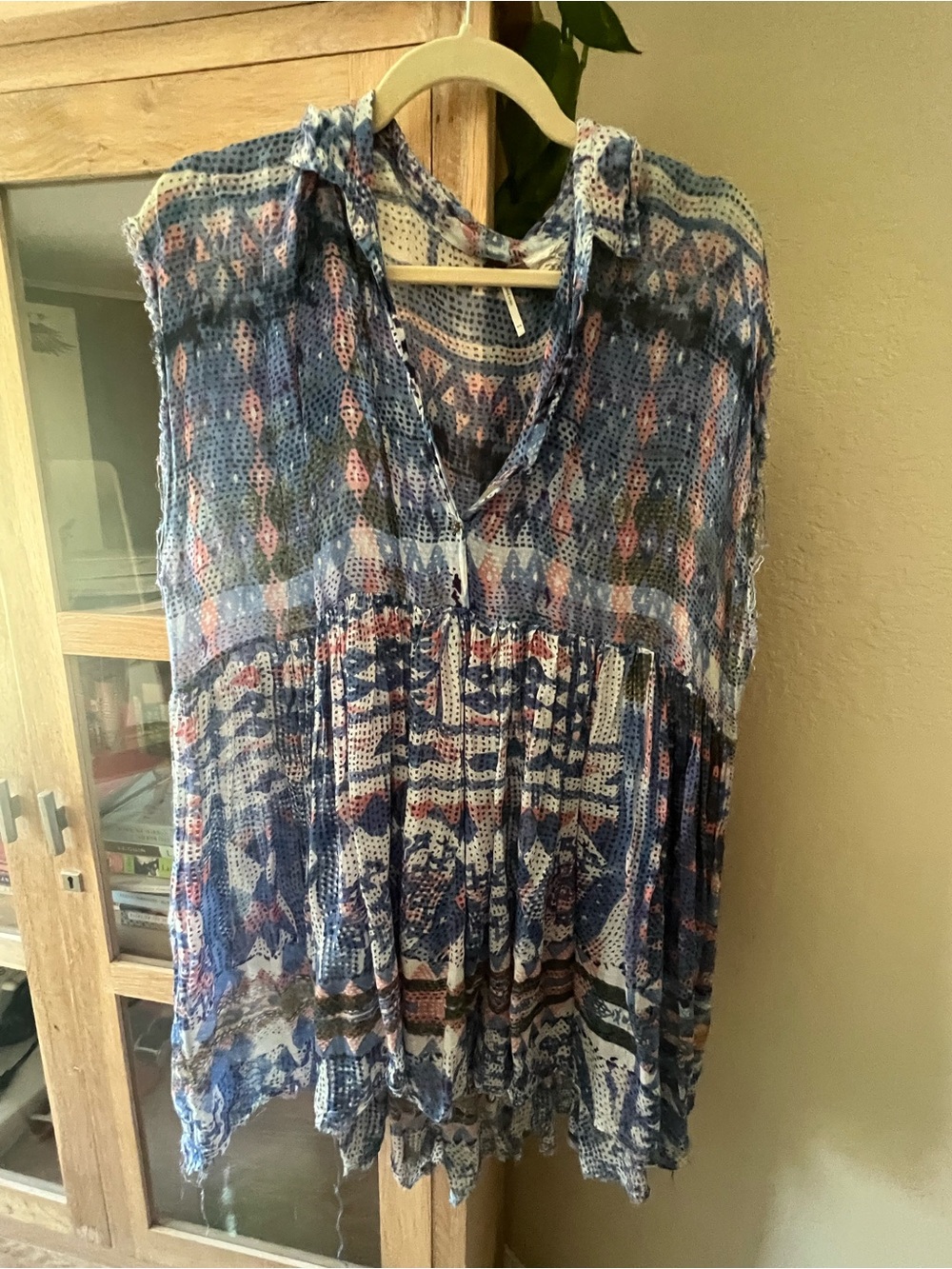 Free People Sleeveless Lightweight & Delicate Buttonfront Patterned Tunic